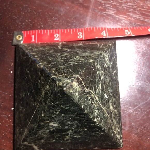 Decorative Marbled Stone Pyramid in Hues of Dark Green, Grey, & White - Picture 5 of 6